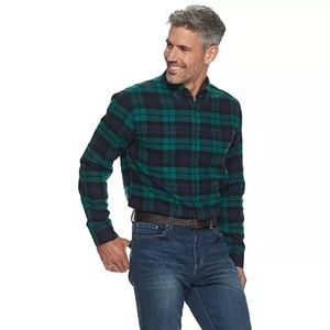 Men's Croft & Barrow® Extra-Soft Flannel Black watch tartan Button-Down Shirt-M